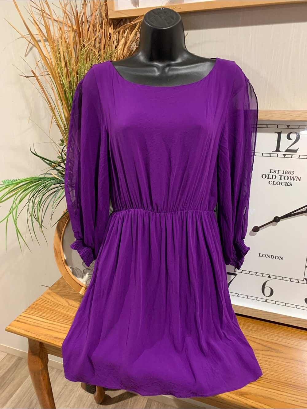 Alice + Olivia Vibrant Purple Long-Sleeve Midi Dress